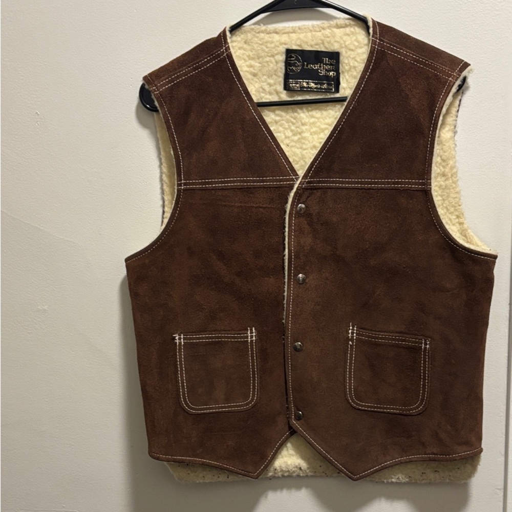 Vintage Brown Suede Vest with Cream Lining the leather shop
